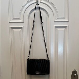 Rebecca Minkoff Black Quilted Leather Chevron Crossbody Bag with Chain Strap